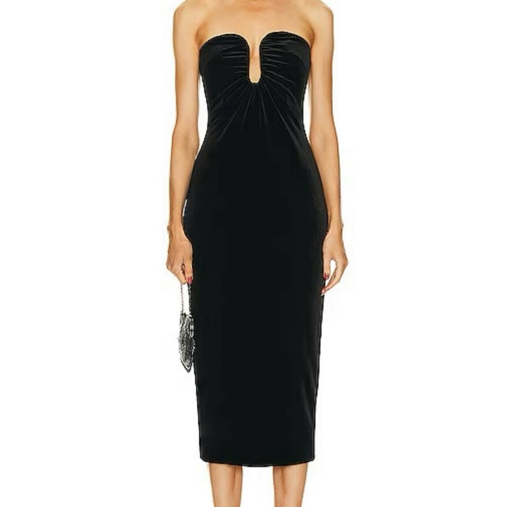 Self-Portrait deep plunge velvet strapless midi dress - SIZE 2